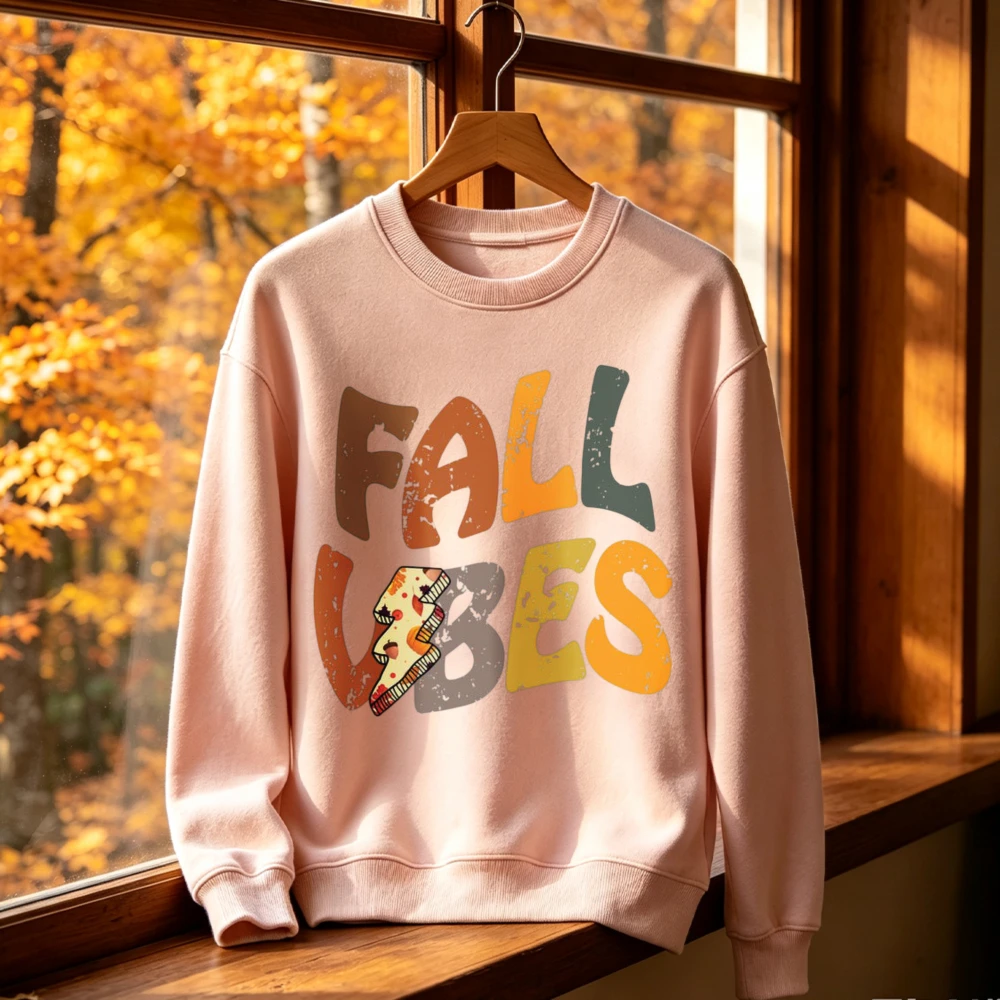 Retro Fall Vibes Sweatshirt, Generation Z 67 Trend Pullover, Vintage Distressed Graphic Black Crewneck Top Winter Clothes Women