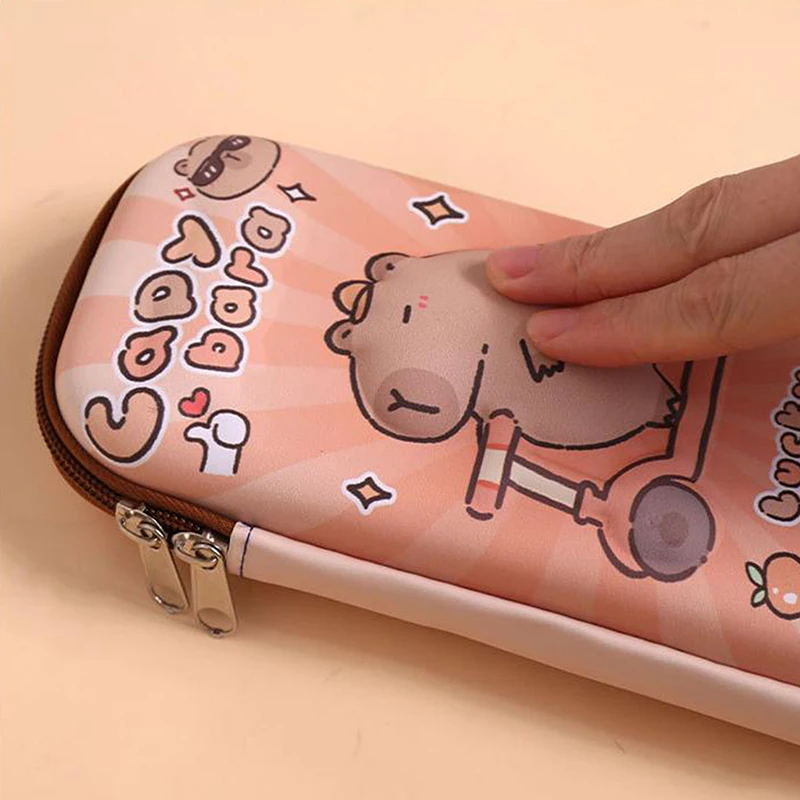 Imagem -05 - Capivara Grande Capacidade Pencil Case 3d Estereoscópico Bonito dos Desenhos Animados Multifuncional Pen Pouch Papelaria Material Escolar Estudantes