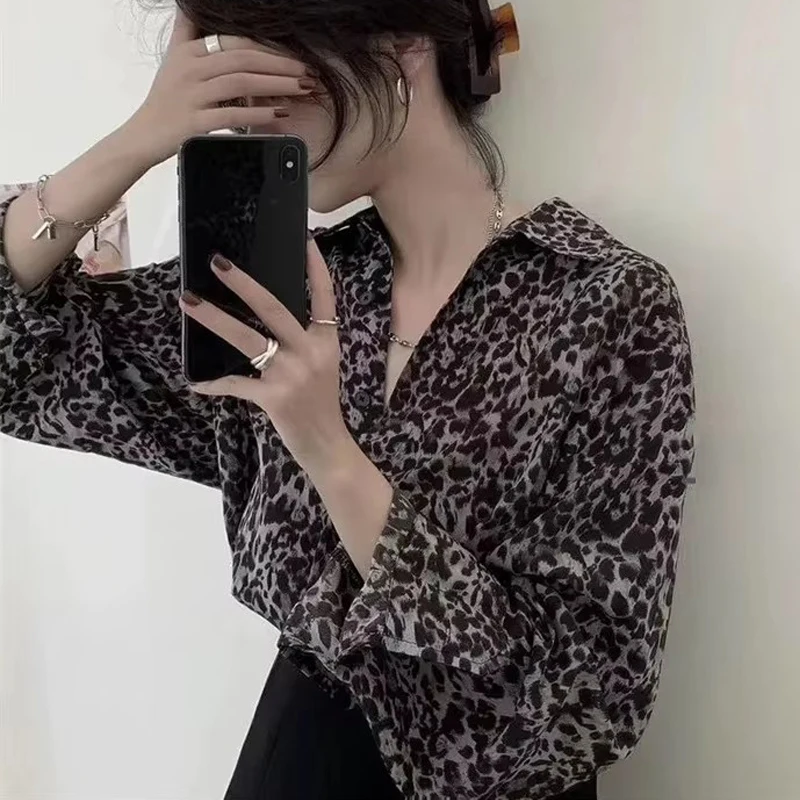 Leopard Print Women Shirts Spring Autumn Long Sleeves Lapel Button-up Blouses Casual Tops Fashion Loose Shirt Streetwear camisas