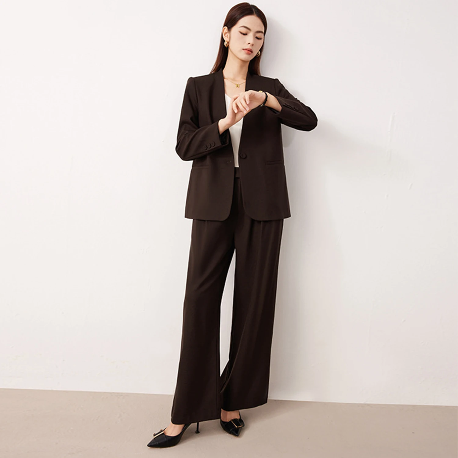 Allingentle Burgundy Women's Suit Slim Fit Pantsuit 2 Piece Suit 1-Button Blazer Outfit for Casual Office Customize