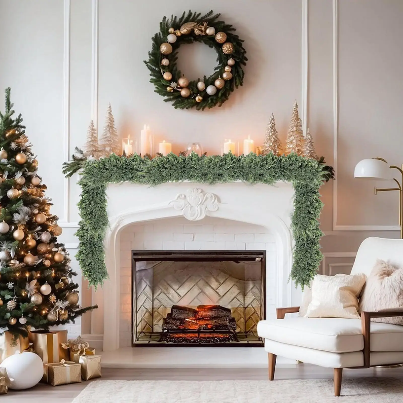 

Искусственная сосновая гирлянда Рождественская гирлянда из искусственной сосны для камин Реалистичный венок Украшения для камина Венок Дерево Крытый