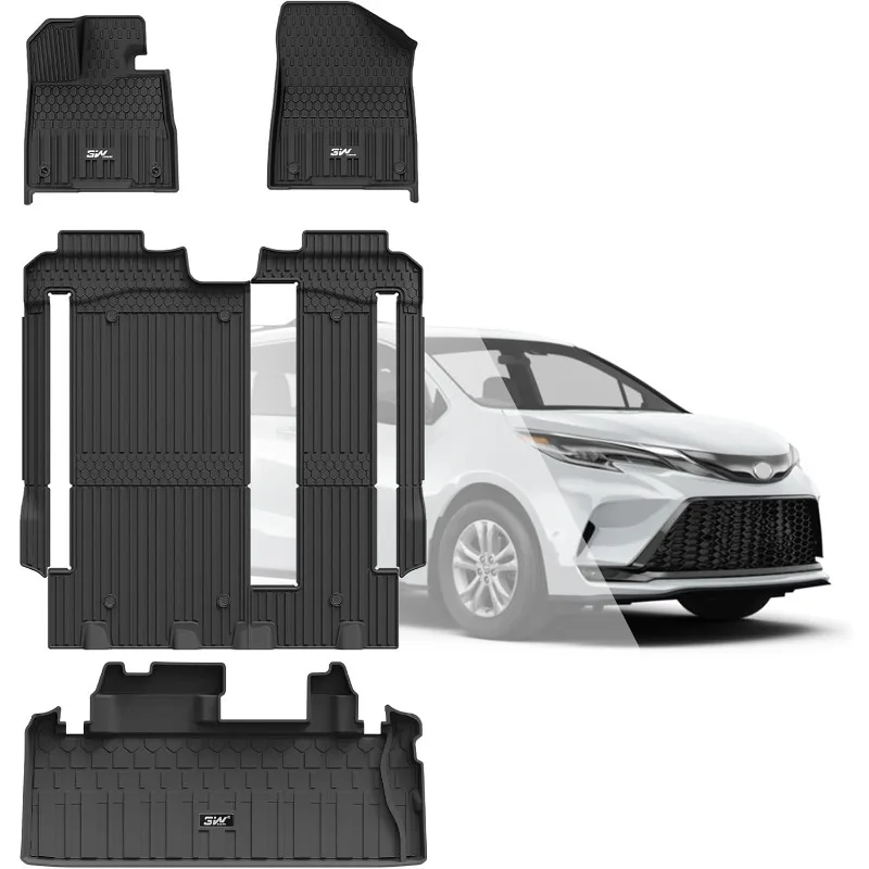 

US Floor Mats&Cargo Liner Fit Toyota Sienna 2021-2024(Only for 8 Seat),TPE All Weather Custom Fit Floor Liner for Sienna 1st,2nd