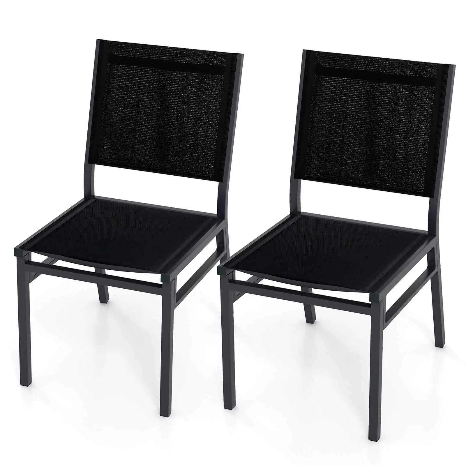 2PCS Outdoor Dining Chairs w/Breathable Seat Backrest Heavy-Duty Aluminum Frame