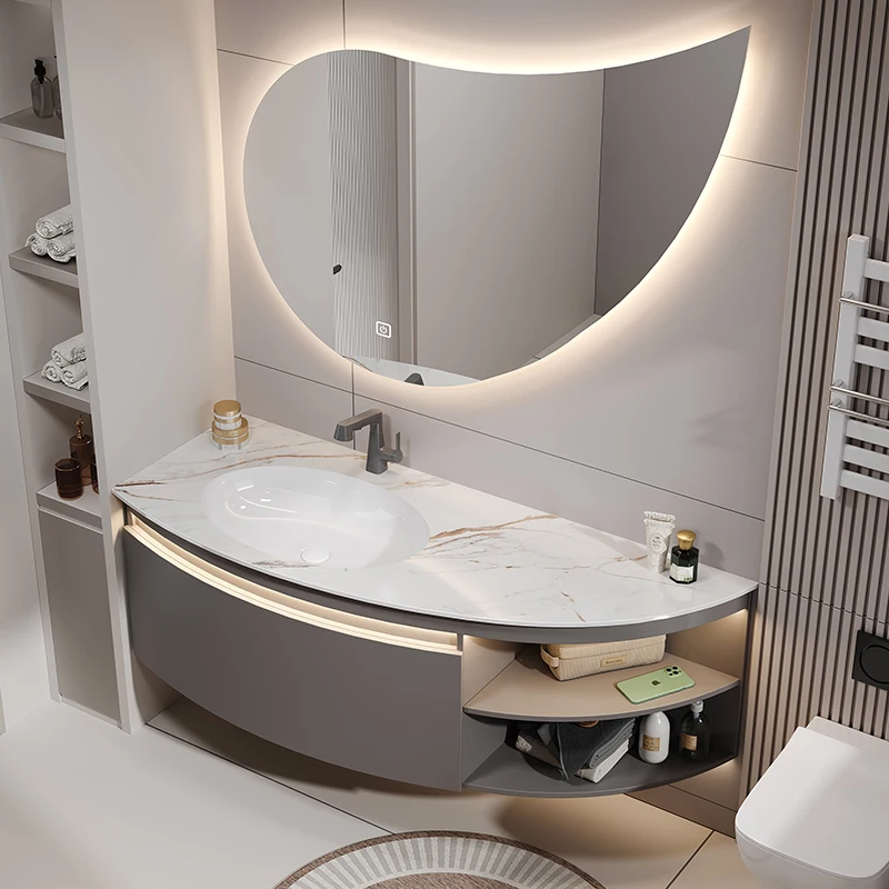 Vanity With Sink White 48 Inch Bathroom Organizer Mirror Bathroom Cabinets Storage Luxury Space Washroom Mobile Bagno Furniture