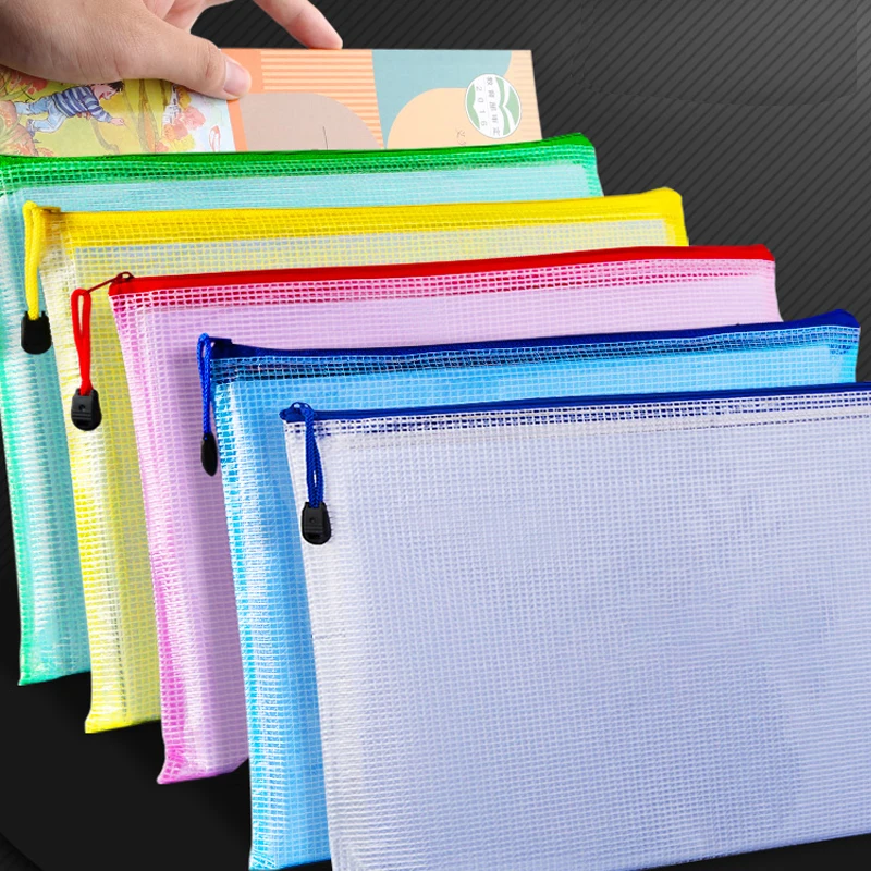 

Сетчатые мешки для файлов на молнии A5/A4, пластиковые водонепроницаемые мешки для файлов для школы и офиса, принадлежности для хранения косметики и путешествий, разные цвета