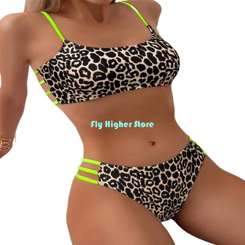 

Backless Swimsuit Set Wild Leopard Pattern Bathing Suit Quick Drying Fabric Split Beachwear for Tropical Getaways