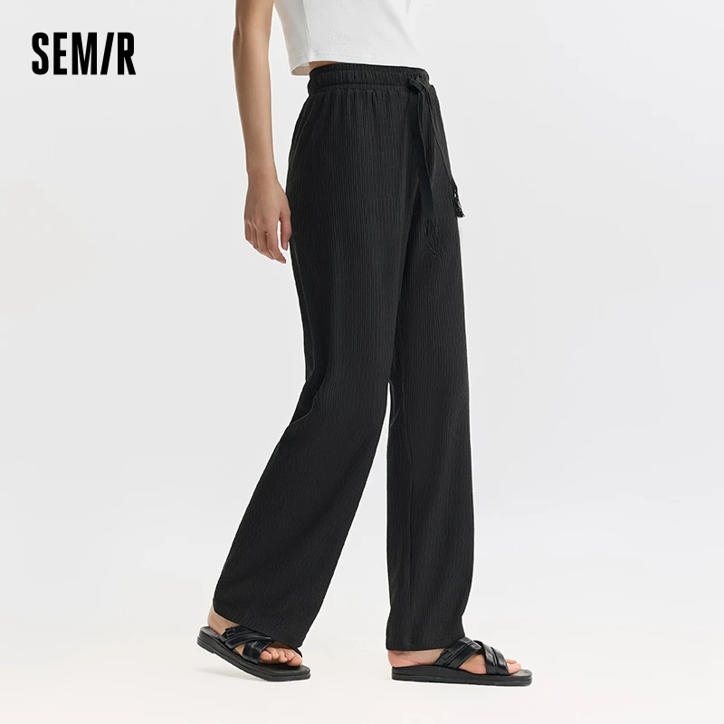 Semir Casual Pants Women Loose Wide-Leg Pants Slimming And Lazy Summer Simple Solid Color Textured Knitted Pants