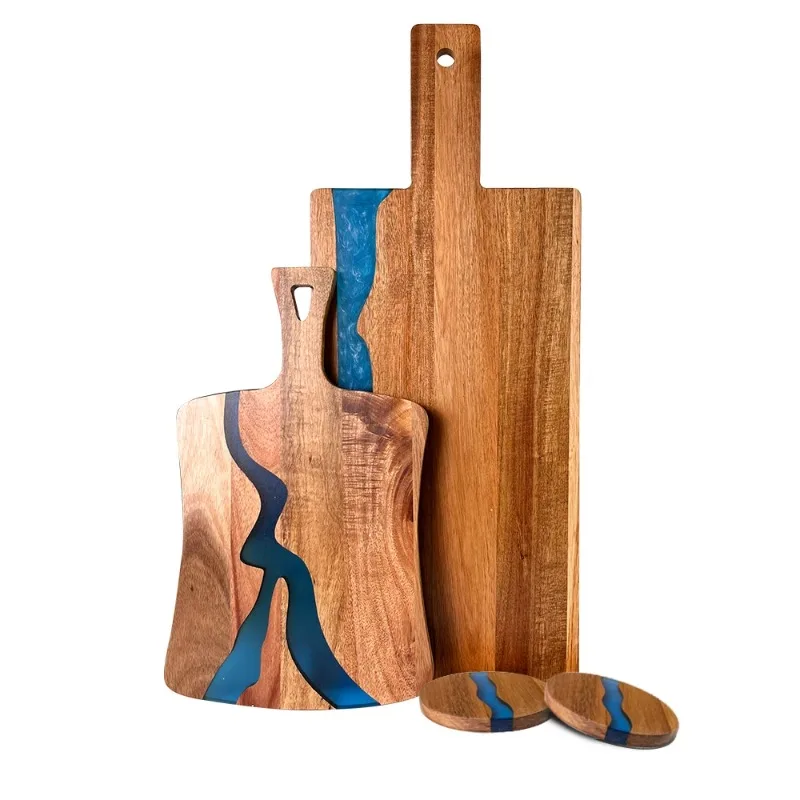 

Crafts Handmade Acacia Epoxy Cutting Board Unique Handle Shape Resin Deli Board