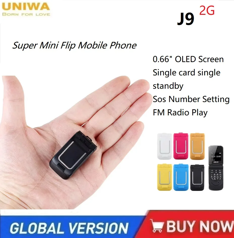 UNIWA J9 Mini Flip Phone with Push Button, Wireless Bluetooth Dialer, FM Magic Voice, Handsfree Earphone 2G Mini Phone For Kid