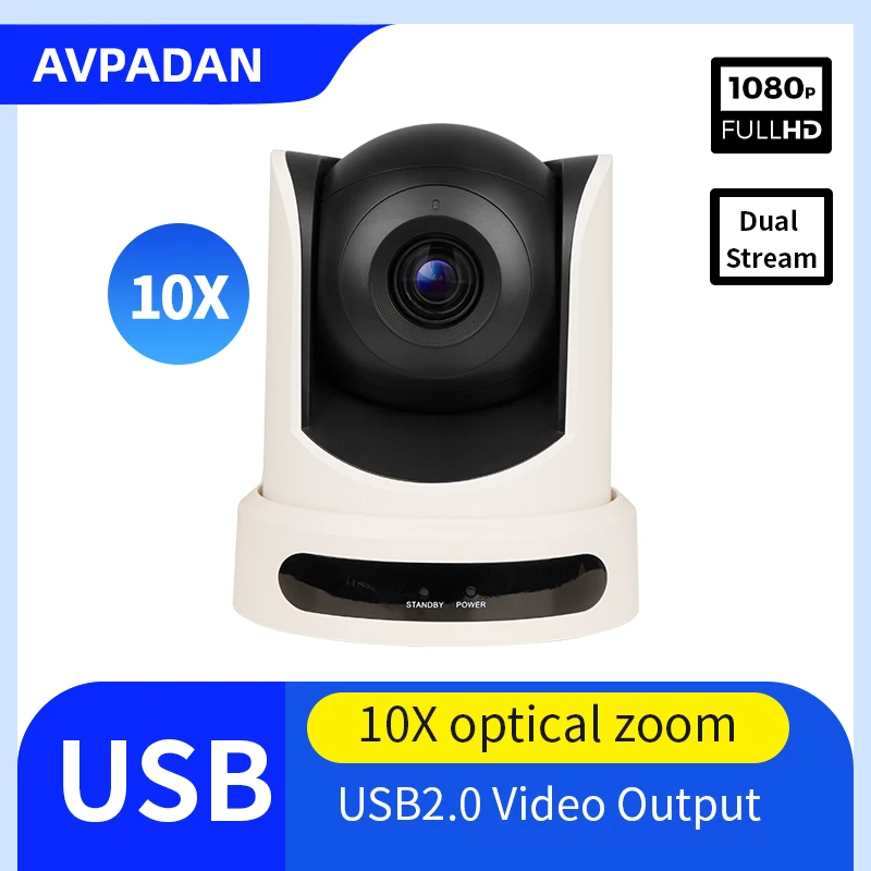 USB Live streaming camera 1080P PTZ webcam 10X Optical Zoom full HD low-light auto focus for youtube church meeting room video