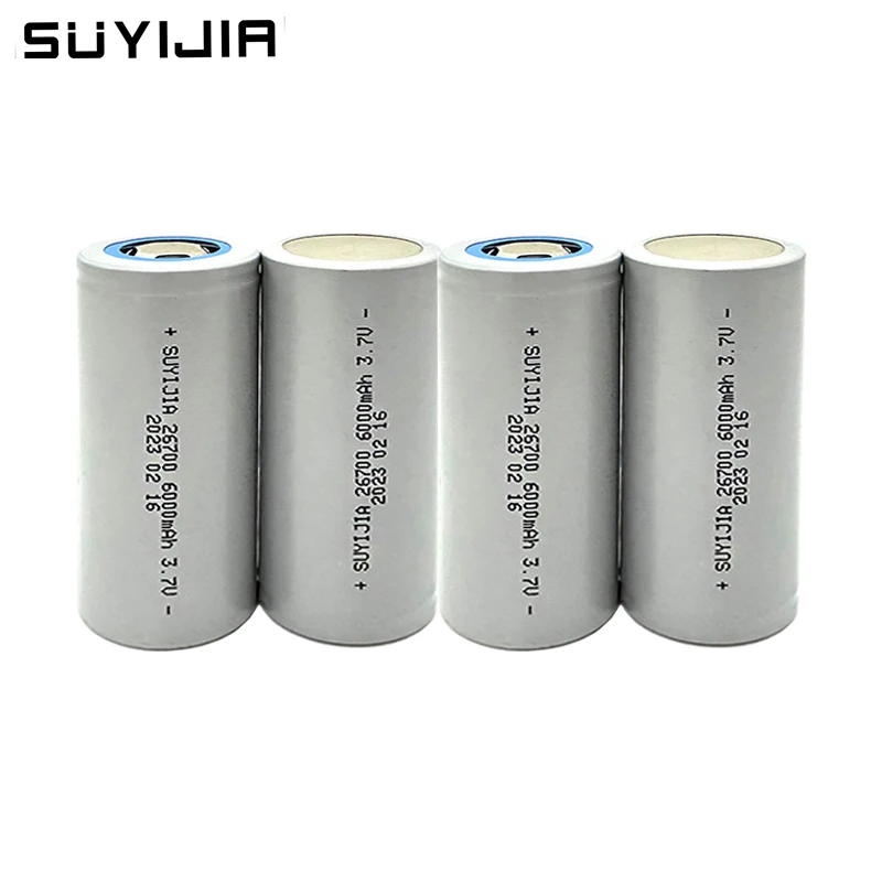 26700 3.7V6000mAh Rechargeable Lithium Battery Flat Head Suitable for DIY Electric Bicycles Scooters Solar Batteries Power Tools