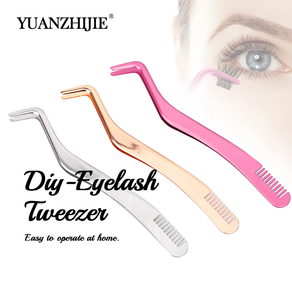 

YUANZHIJIE High Quality Stainless Steel Anti Static DIY Eyelash Extension Tweezers with Comb Three Colors Lashes Makeup Tools