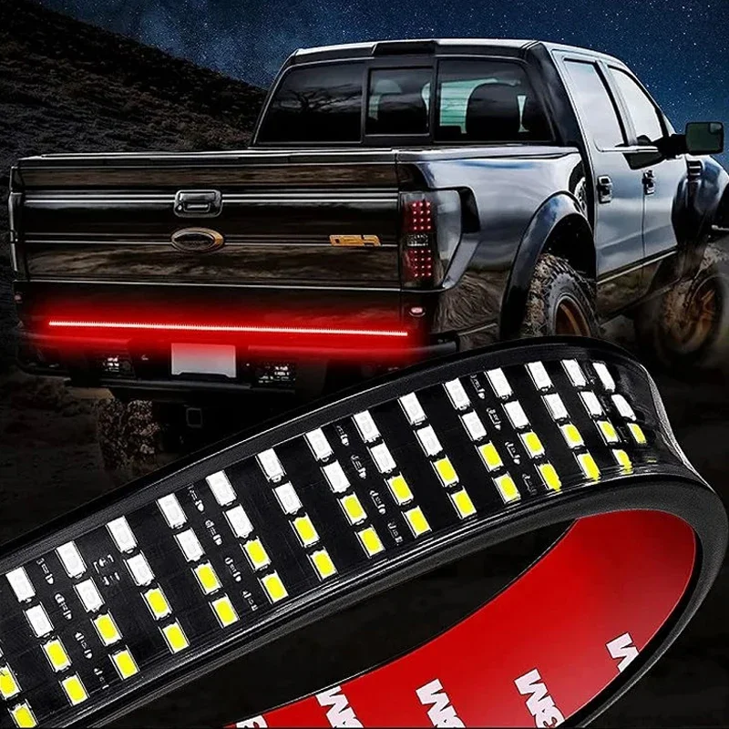 60 inch Truck Tailgate Light Bar Three Color LED High Brightness Reverse Brake Turn Signal Tail Lights Four Row Warning Lamp 12v
