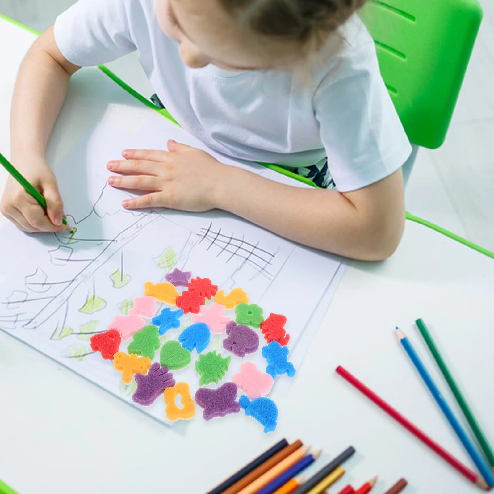 48 Stuks Spons Schilderen Stamper Set Plastic Handvat Kleurrijke Dierlijke Vormen Creatief Patroon Kids DIY Art Stempel Regenboog Inkt Stempels