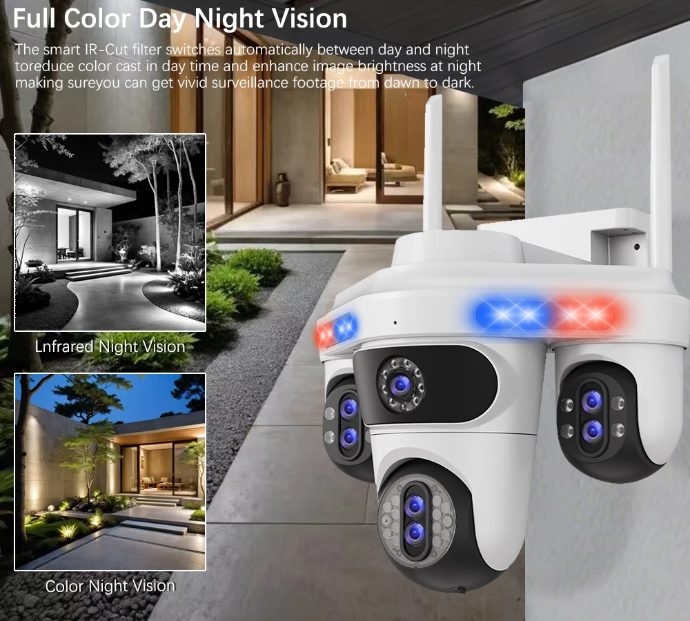 18K 35MP Outdoor Pan/Tilt Four Screens WiFi Security Camera Outdoor Seven Lens Three PTZ Auto Tracking