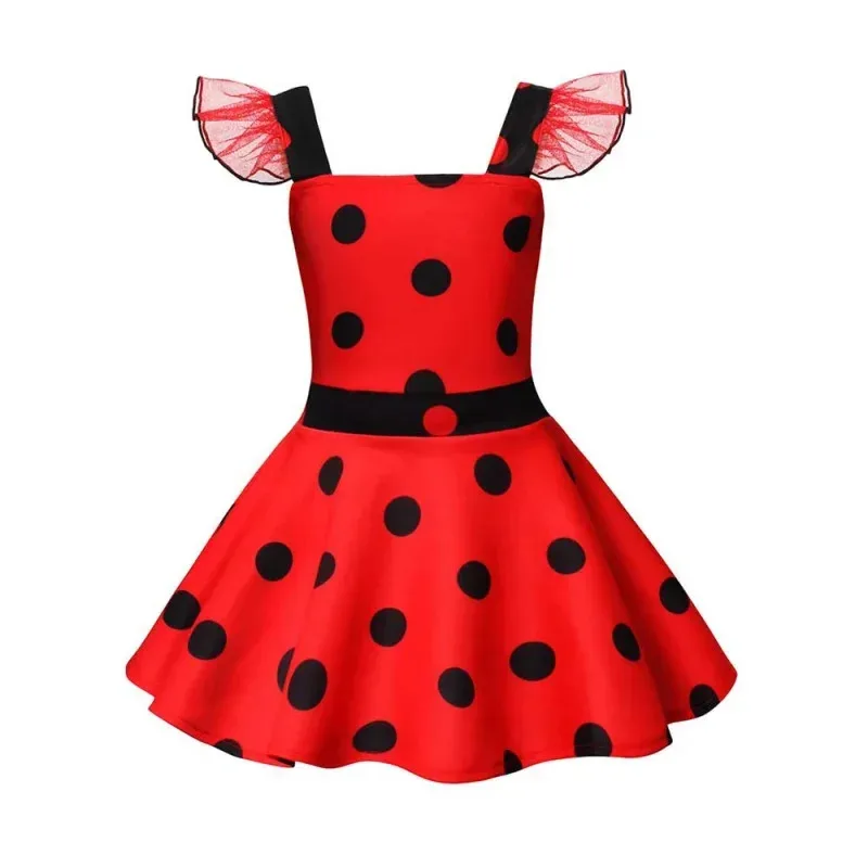 Girls Polka Dots Ladybug Dress Up Cosplay Costume Birthday Gift Halloween Christmas Fancy Party Outfit
