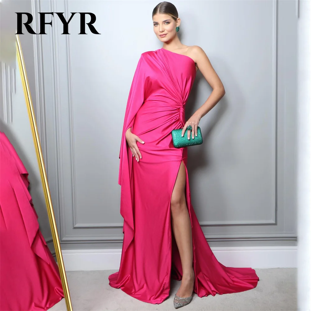 

RFYR Fuchsia Mermaid Sexy Formal Dresses Stain Pleat Party Dress For Wedding One Shoulder Special Occasion Dresses robe soirée