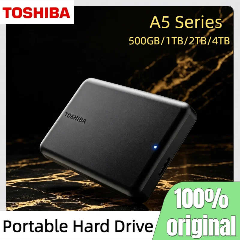 

Toshiba A5 Series Small Black Portable High Speed Hard Drive USB 3.2 Gen1 500GB 1TB 2TB 4TB Mac Compatible With Pro Max