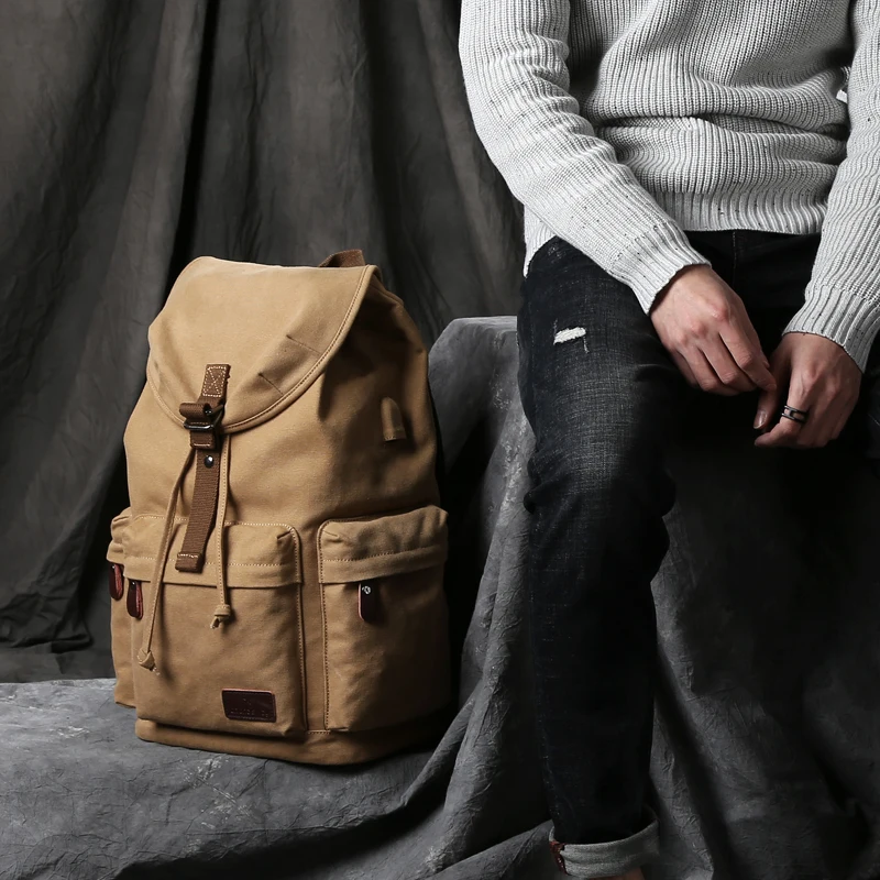 TANGHAO-mochila de lona Unisex, mochila informal Vintage de 17 pulgadas con puerto de carga USB, mochila escolar para estudiantes
