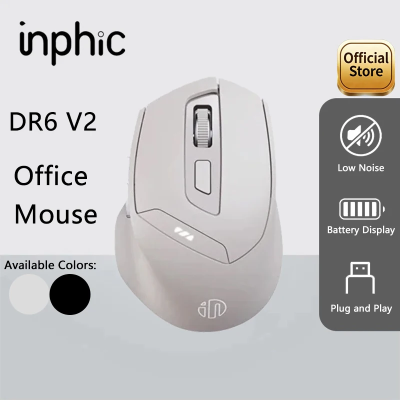 INPHIC DR6 V2 Bluetooth Silent Office Mouse 12800 DPI Battery Level Display Gaming Wireless Mouse Suitable for PC Laptops