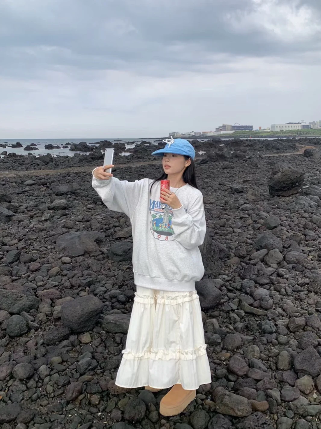 Coreano Sle Lazy Stampa digitale rotonda Ne Baby Velluto Felpa da donna Streetwear Lungo Sve Fce Foderato Loose Fit Cotto...