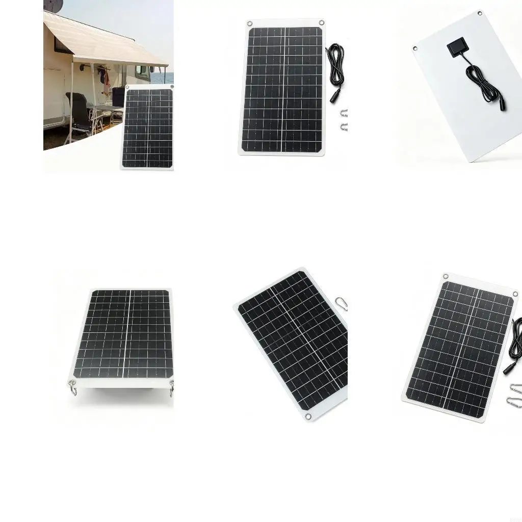 Portable 12V Photovoltaic Panel 11W Monocrystalline Energy Panel With Hanging Carabiners and Cable Wires for Camp Lights 896C