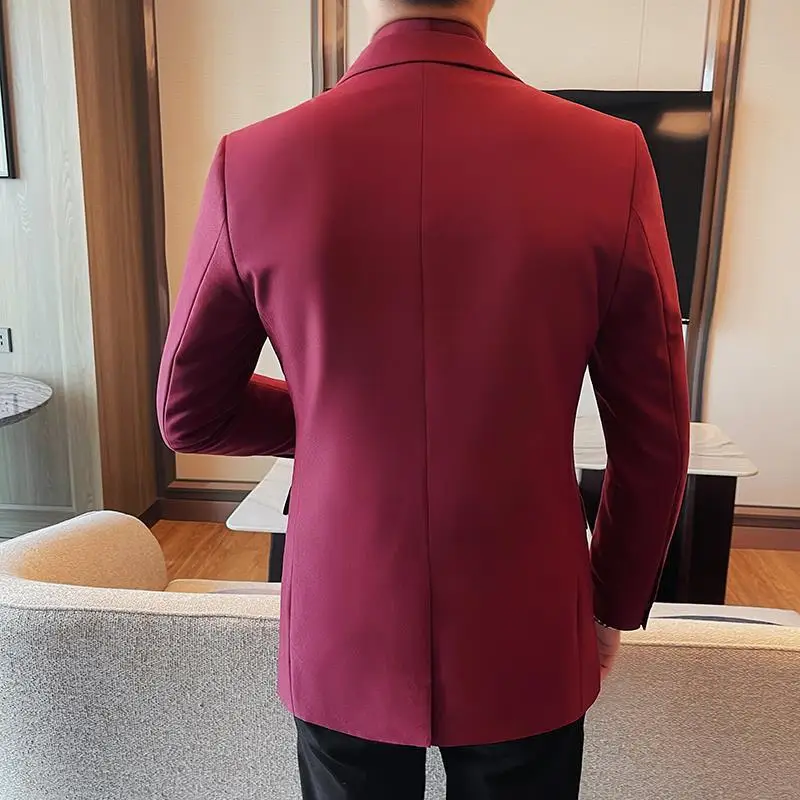 3-A57  Autumn and winter double-layer collar casual red suit jacket for men high-e fit business wedding men\'s small suit for men