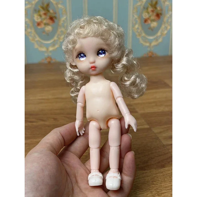 Kawaii Anime Eye 17cm Doll Yellow Curly Hair BJD Doll Children\'s Girl Toy Gift Daughter Gift