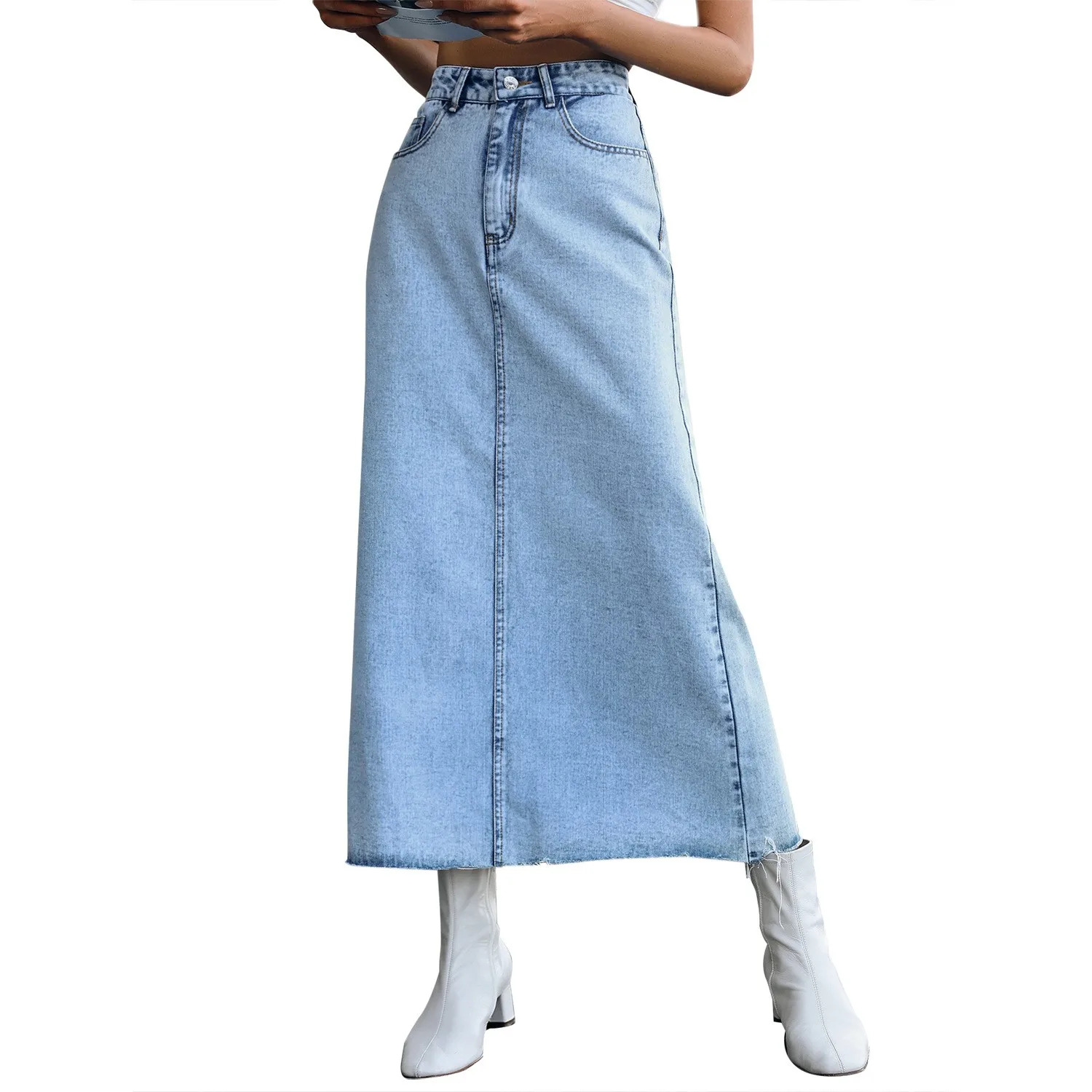 Patchwork Casual Skirt Midi Length with Fresh and Sweet Wrinkle Treatment Straight No Stretch Spring Women Skirt