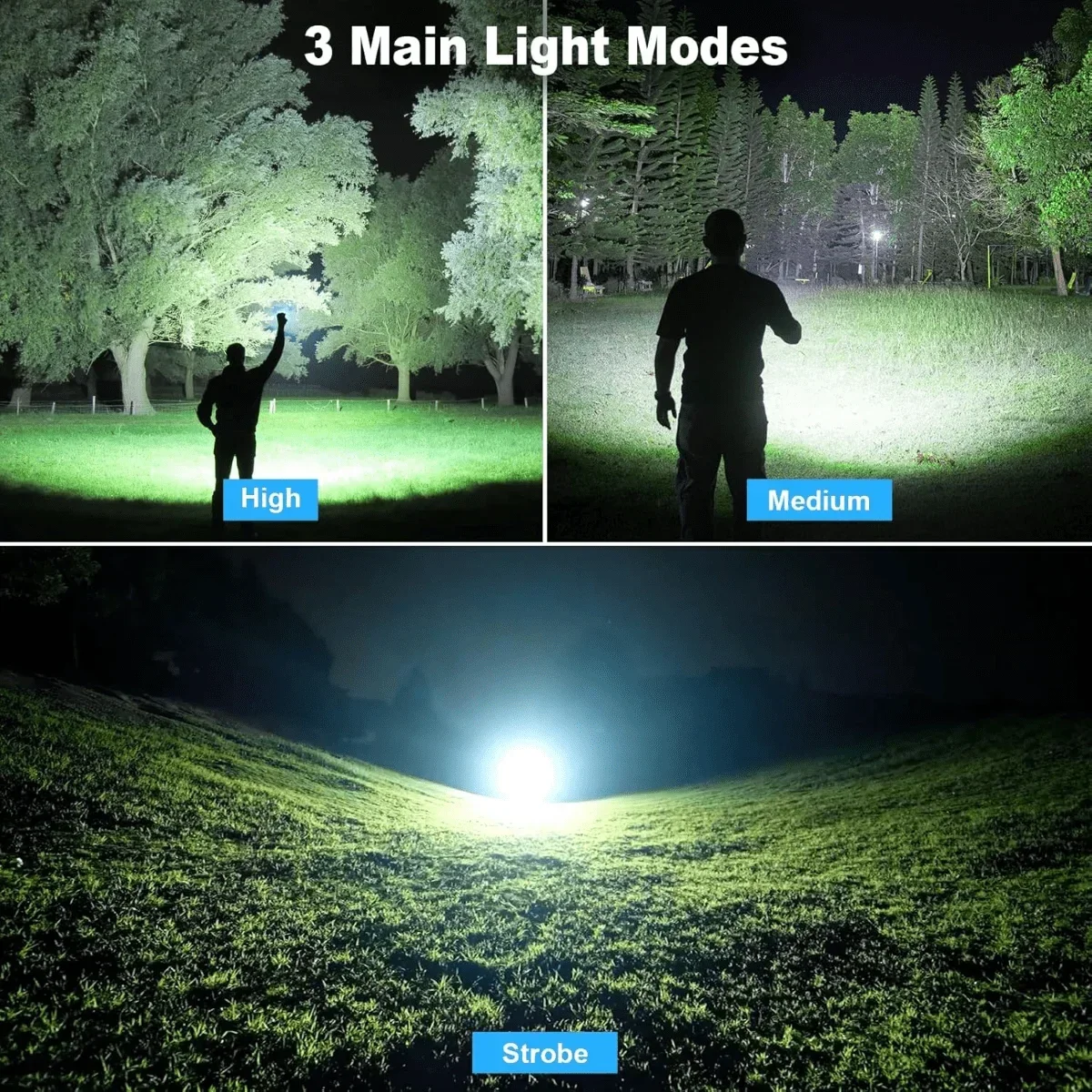 Torcia a luce forte con ricarica, lunga durata, illuminazione multifunzionale a lungo raggio per esterni, torcia con luce da lavoro