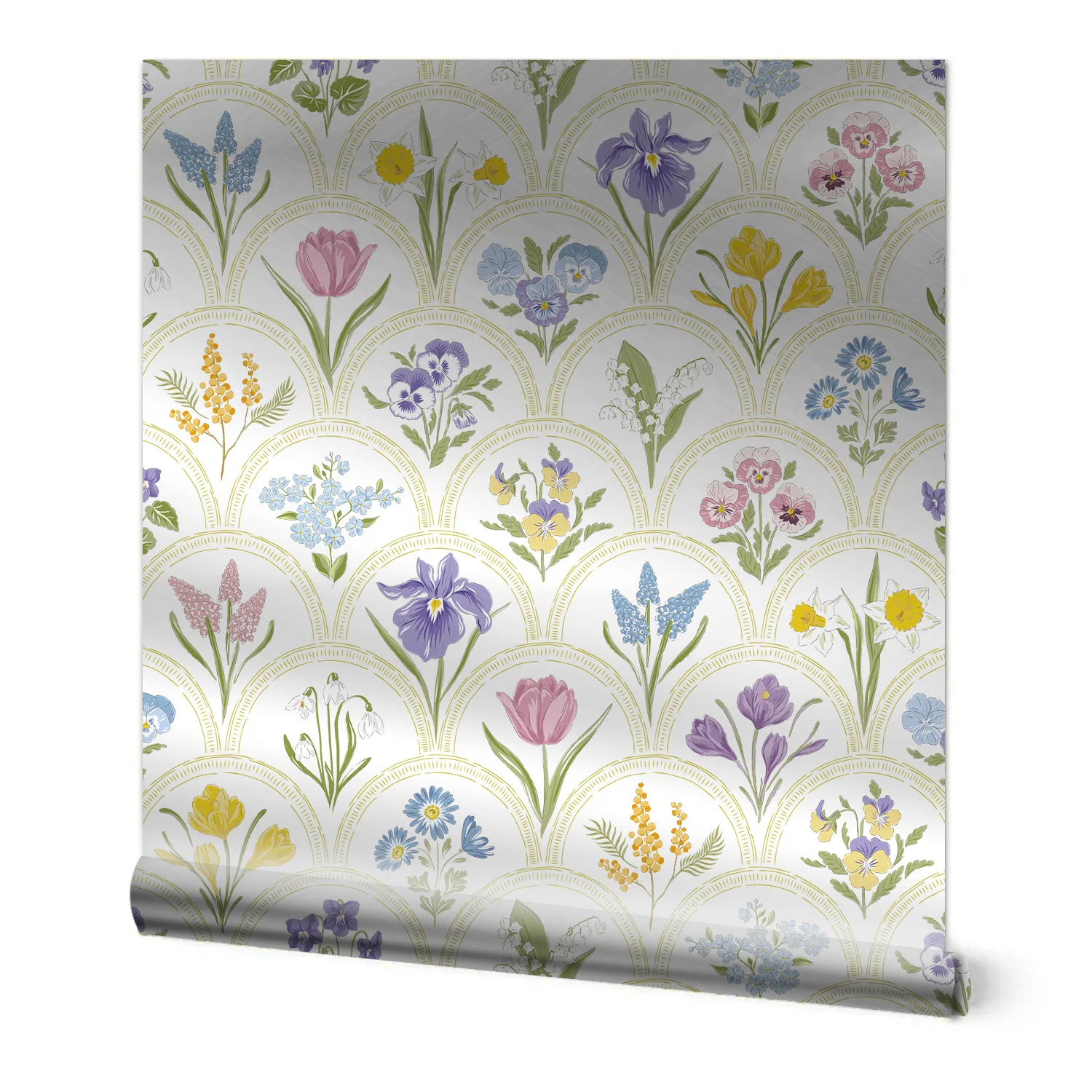 Fan Pattern Floral Wallpaper Self Adhesive Blooming Flower Wall Decor Morden Peel and Stick Waterproof Cabinet Sticker