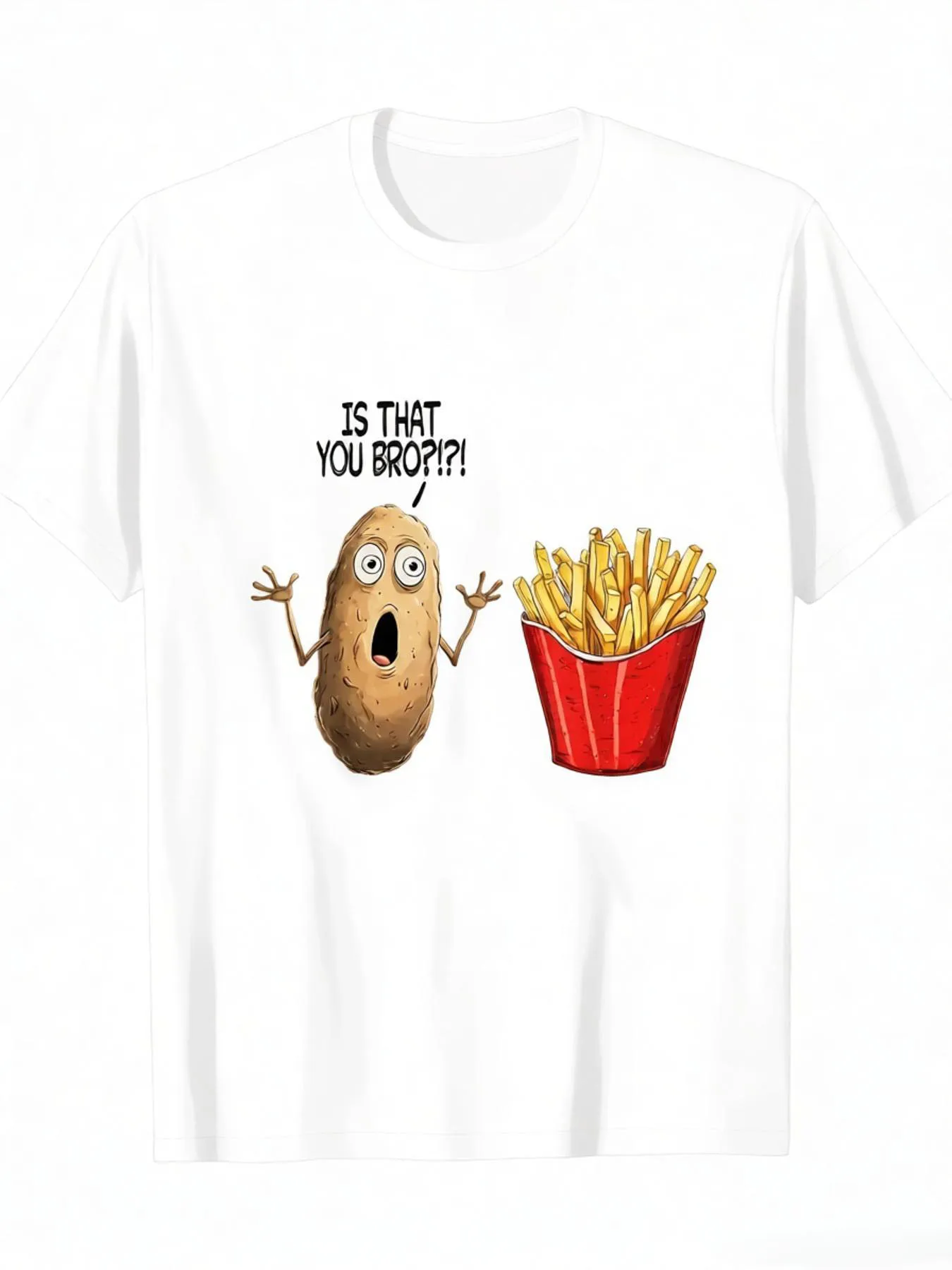Humorous 'Is It You, Bro?' Potato Chip Pattern Cartoon Print Women T-Shirt Casual Breathable Crew Neck Regular Comfort Women Tee