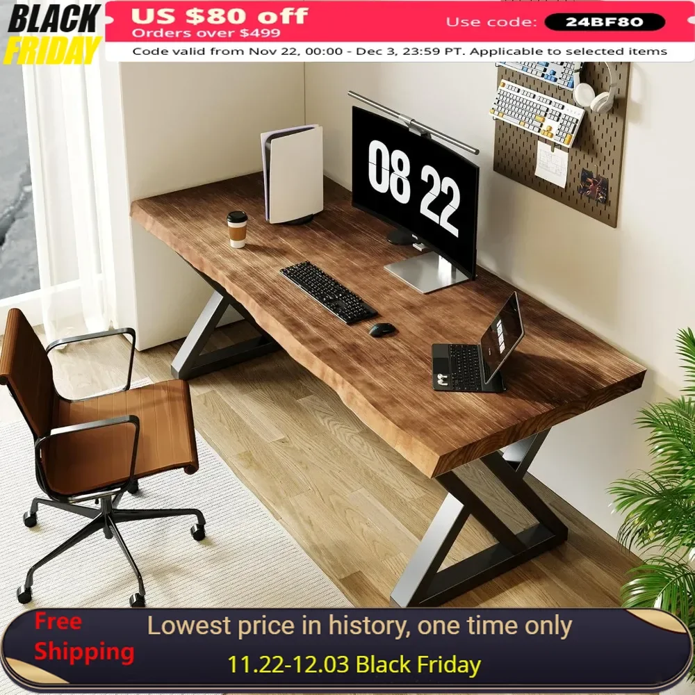 

55-inch Computer Desk for Home Office, Modern and Simple Design, Ideal for Study, Dining, Rustic Style Solid Wood Writing Desk