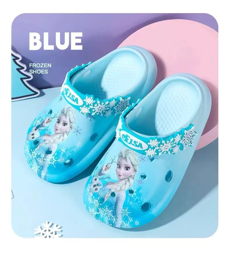 Disney Children\'s Hole Sandals Girls\' Summer Home Slipper Cartoon Frozen Princess Elsa Sandals Slipper Outdoor Beach Shoes