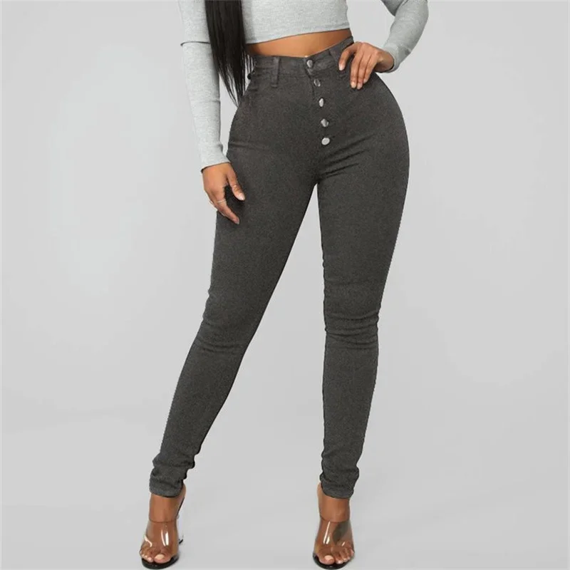 Mode einreihige Spleiß Jeans mit hoher Taille Frauen Slim Fit Jeans hose weiblich sexy Hüftlift dünne Bleistift hose wasch bar