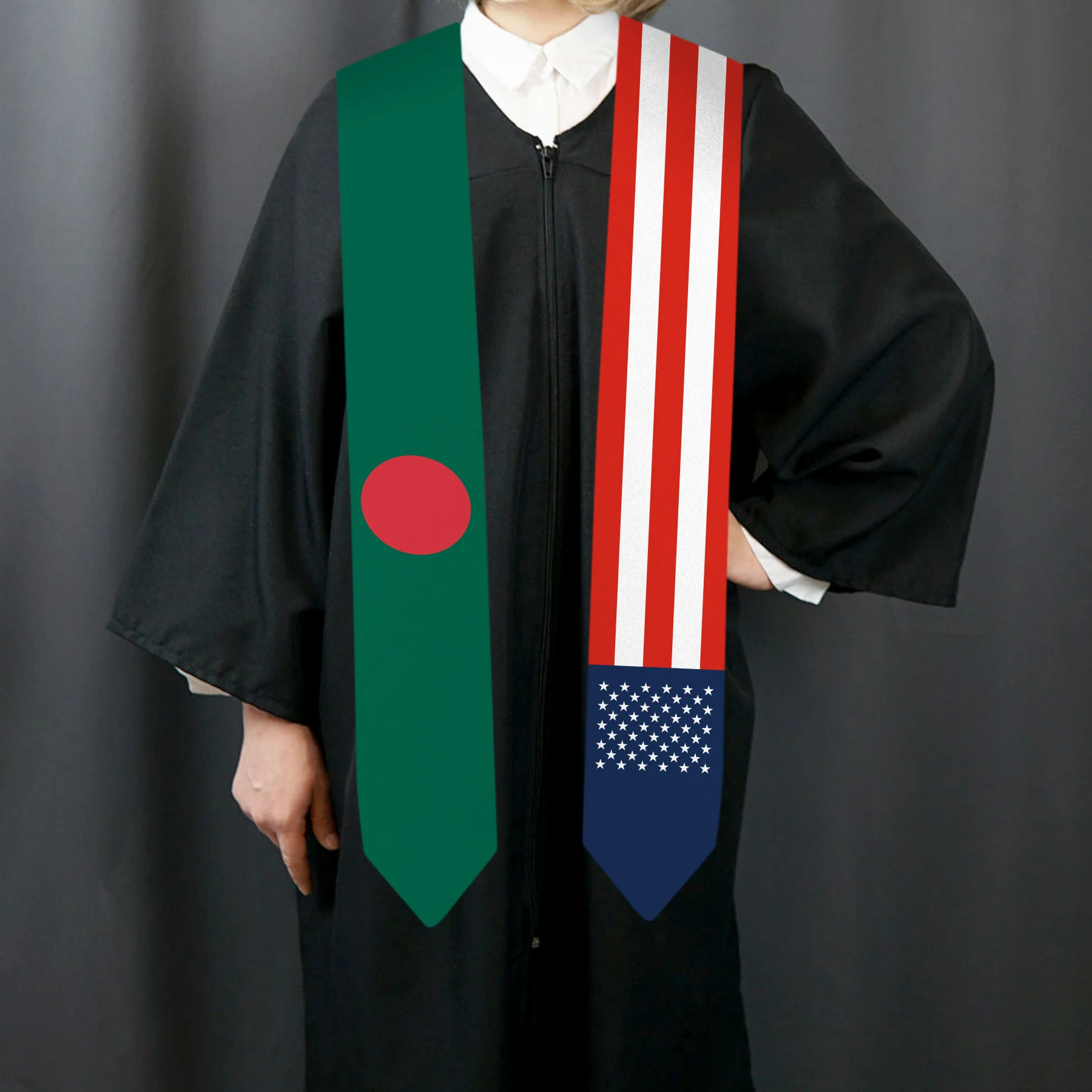 13x180cm USA And Bangladesh Flag Graduation Sash Bachelor Gown Accessory Graduation Sash Scarf