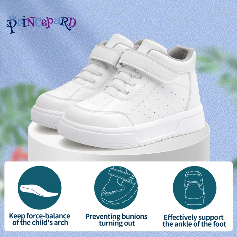 Princepard Kid Sneakers Orthopedic Boys Girls\' Shoes High Back Ankle Support Children School Sporty White Casual Shoes