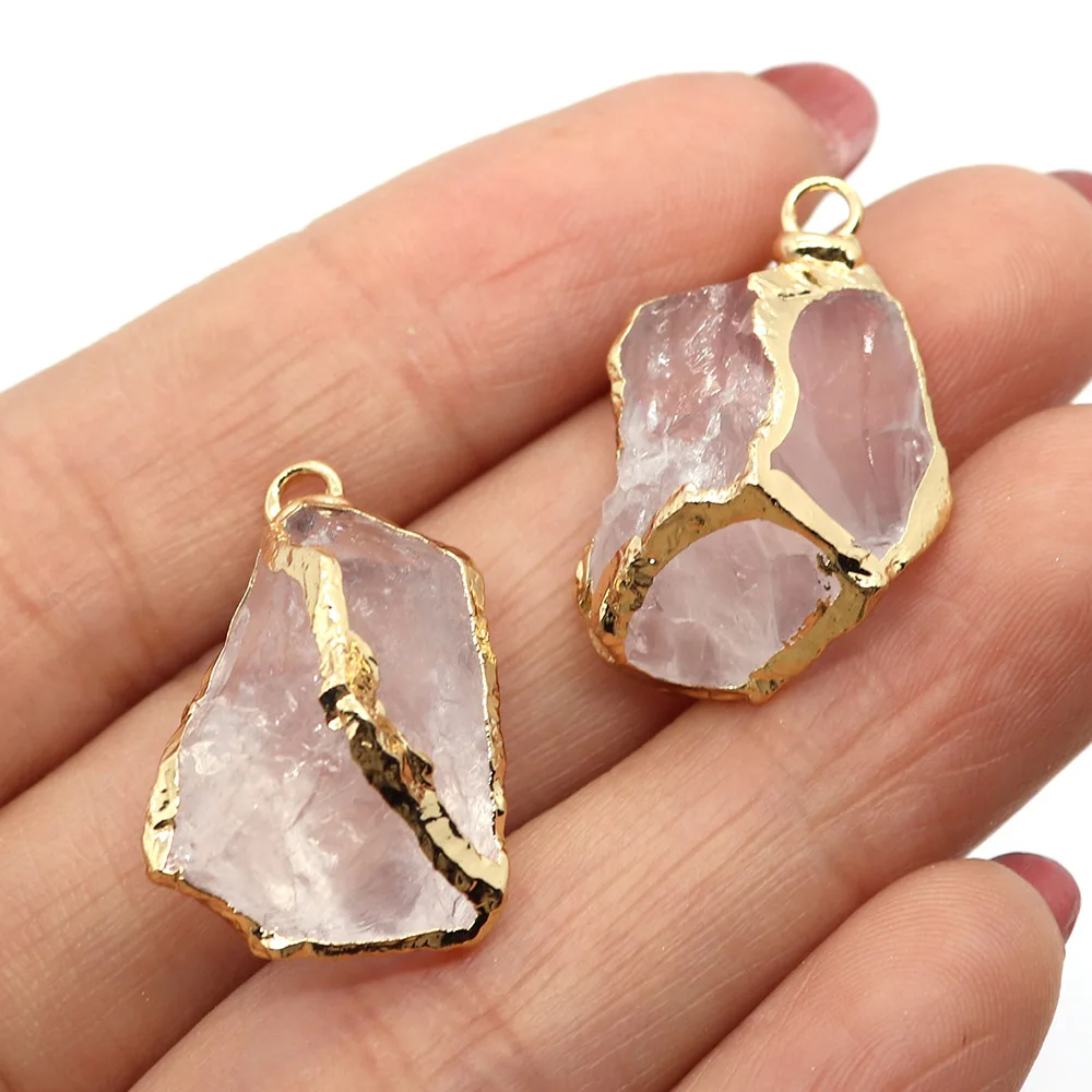 5pcs/pack Irregular Shaped Natural Semi-precious Stone Crystal Pendant Gold Edge 15x18mm-18x30mm DIY Making Necklace Earrings