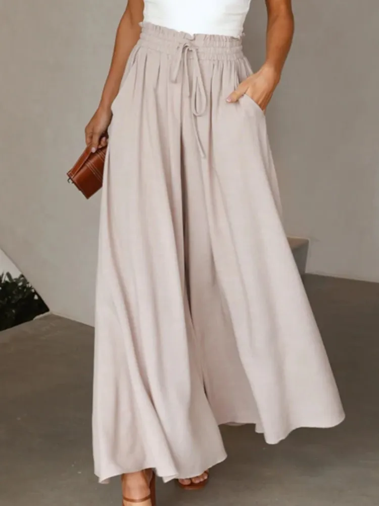 

High Waist Wide Leg Pants Women Solid Color Leace-up Loose Casual Ladies Long Pant 2023 Spring And Summer New Streetwear MsChuh