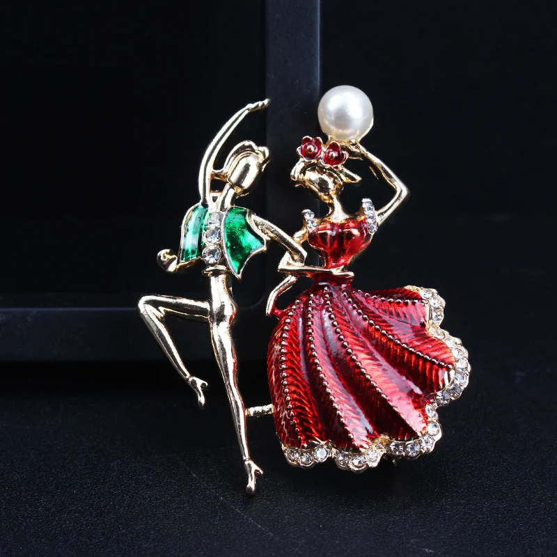 Retro Dripping Oil Creative Personality Sense of Luxury Dancing Ballet Cute Cartoon Brooch - view 2