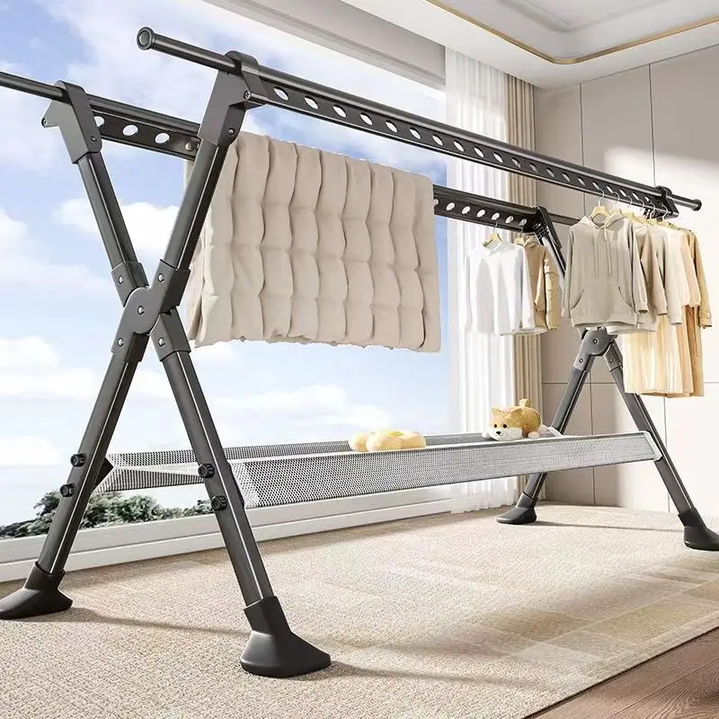 Indoor and outdoor clothes telescopic drying rack drying quilt artifact