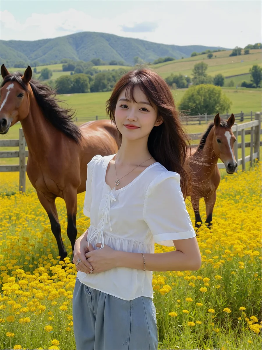 Camicette da donna dolce tinta unita autunno cotone moda coreana femminile oversize manica corta top lunghi stile formale femminile