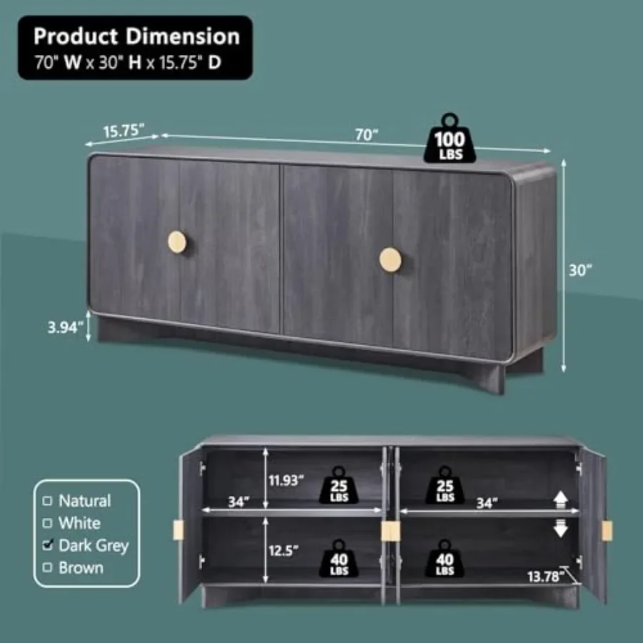 Modern Buffet Cabinet with Storage for Dining Room, Wood Finish, Natural Oak Color, Spacious Compartments and Smooth-Closing Dr