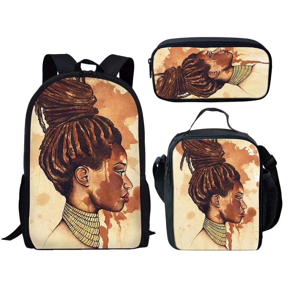 

Fashion Novelty Cool Pretty African Girls 3D Printed 3pcs/Set pupil School Bags Laptop Daypack Backpack Lunch bag Pencil Case