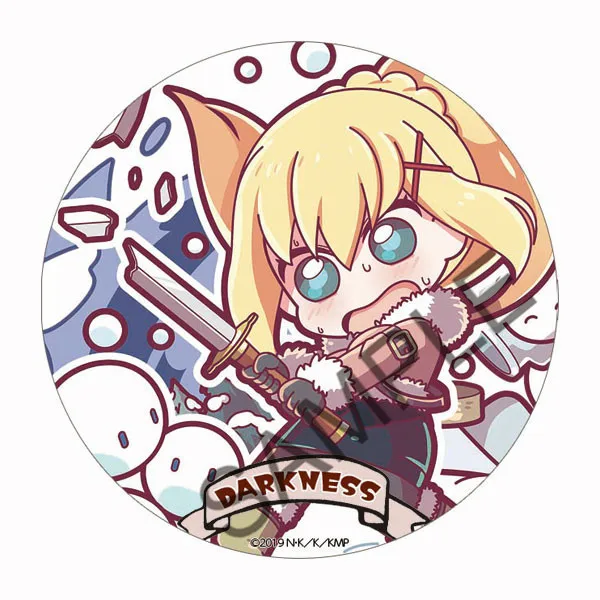 58MM Metal Colorful Darkness Megumin Costumes Badge Aqua Satou Kazuma Luxury Accessories Trendy Simplicity Items Special Use