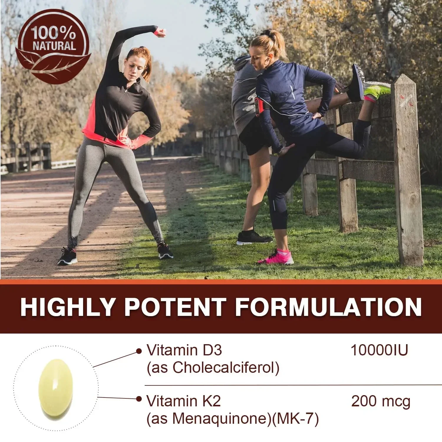 2-in-1 Vitamin D3 K2 Supplement Softgel, 10000 IU VIT D3 + 200 MCG Vitamin K2, Aiding in Calcium Absorption, (300 Pcs)