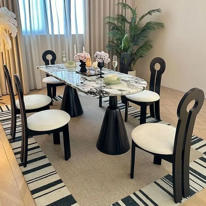 Bulgari marble dining table French retro oval simple holy grail dining table household dining table