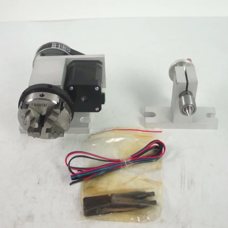 LY 4th Axis and Activity Tailstock with 65MM 3-Jaw Chuck Rotary Axis for Engraving Milling Machine CNC Router Use