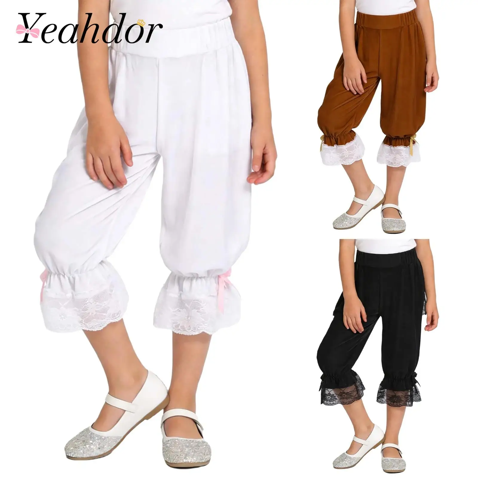 Children Girls Steampunk Bloomers Victorian Pantaloons Lace Ruffle Pants Medieval Renaissance Stage Performance Pirate Costumes