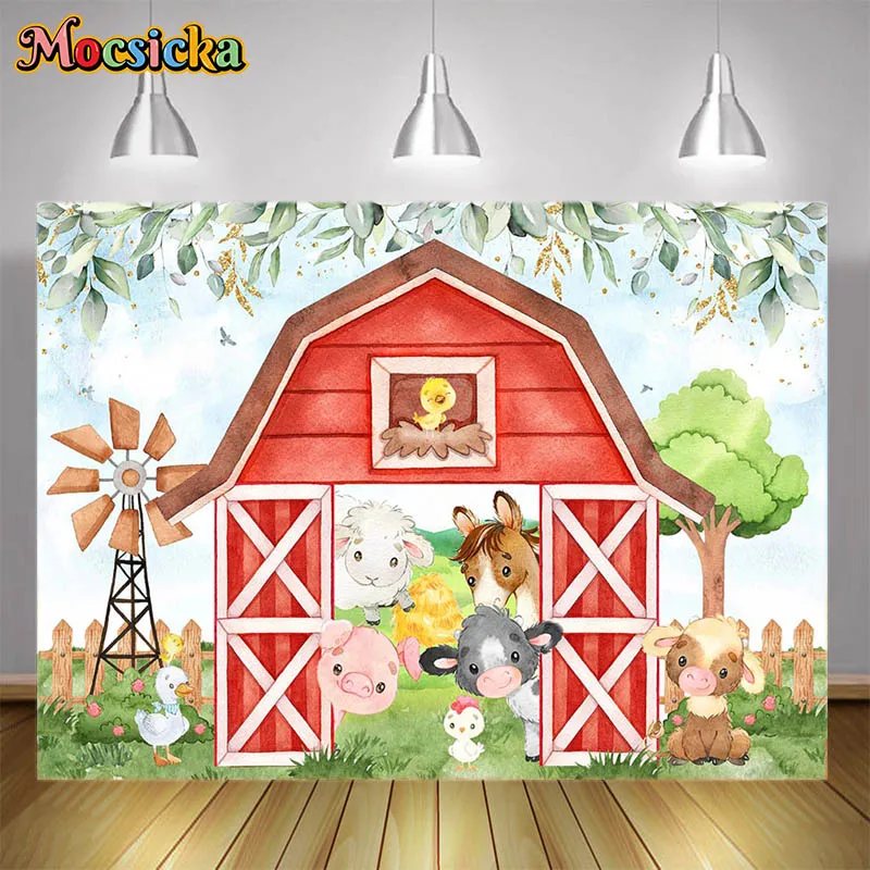 

Mocsicka West Farm Animal Photography Background Meadow Windmill Tree Cow Baby Shower Party Background Children Photo Banner